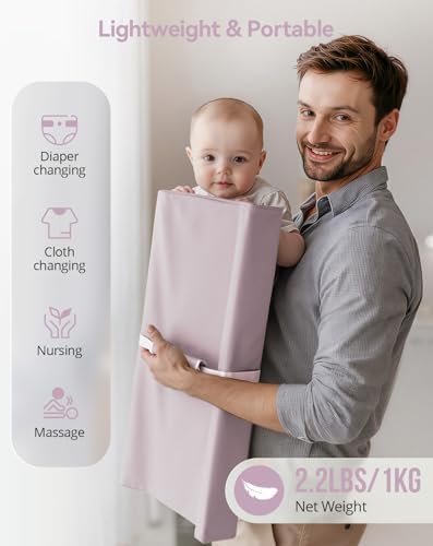 Full packaging view of the lightweight Comomy lavender changing pad for modern nursery setups.