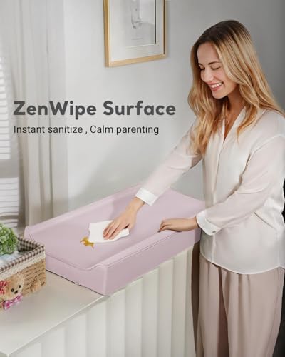 Navari pink vegan leather baby changing station close up on the premium non-slip backing material