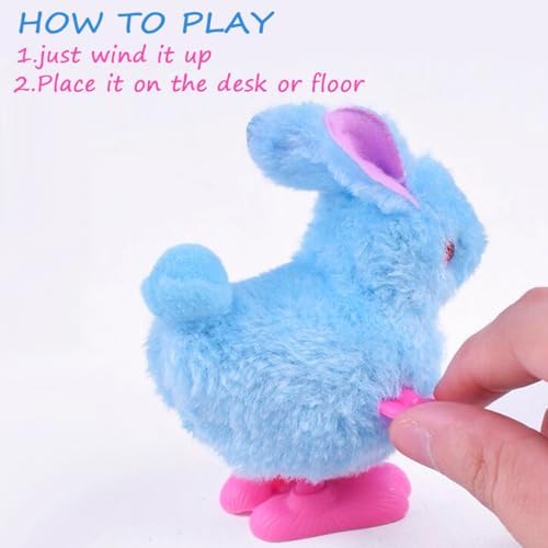 Audaisyly plush bunny wind up toy in pink and white displaying the stable base design for jumping