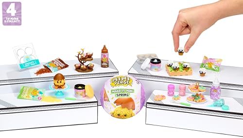 Unboxed contents of the Miniverse Easter blind pack showing mini ingredients recipe card and resin bottle