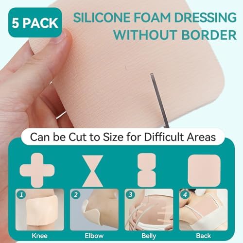 Six inch by six inch cuttable silicone foam bandages displayed showing borderless design texture