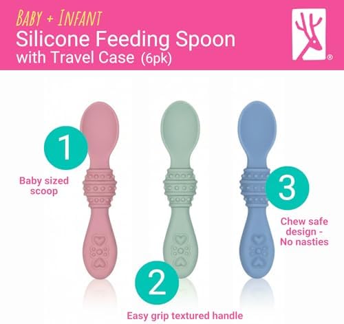 Close up of the dual ended dipping and scooping tips on the infant training utensil