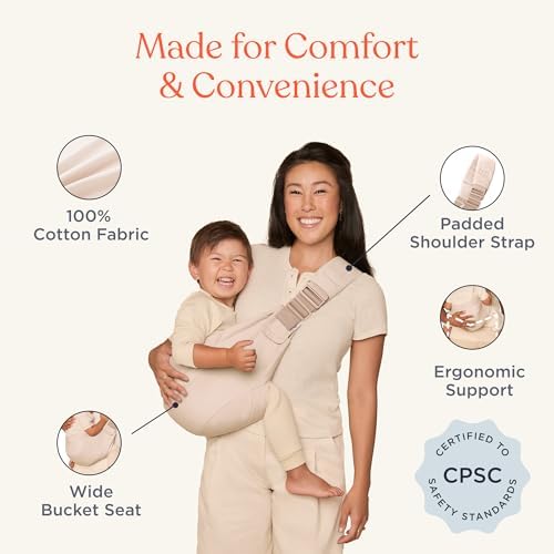 Compact Ergobaby toddler sling folded down neatly for travel convenience.