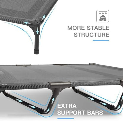 suddus Elevated Dog Bed for Large Dogs 120lb, Breathable Cooling Raised Dog Cot with Dual Support Bars & Metal Frame, No-Slip Feet, Waterproof Pet Bed for Indoor/Outdoor, X-Large, 48 * 36 * 9in, Grey - Image 3