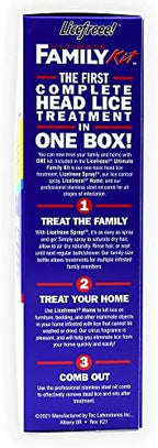 Licefreee homeopathic head lice treatment spray twelve ounce bottle for family use.