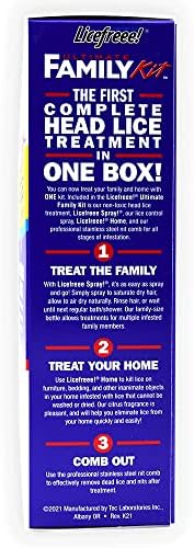 Licefreee homeopathic head lice treatment spray twelve ounce bottle for family use.