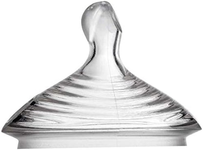 NUK anti colic air system feature on the base of the clear silicone nipple