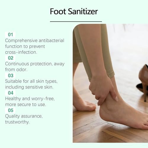 Tea tree oil feet spray being applied to the sole of a foot for hygiene.