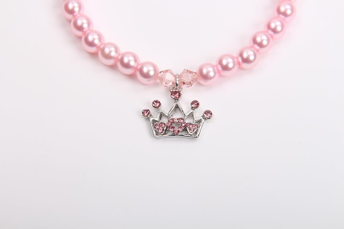 Handmade XKSRWE imitation pearl pet collar detailing the premium rhinestone crystals