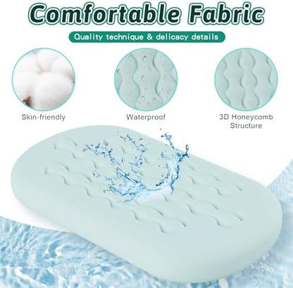 Waterproof cotton mattress protector fitted onto an oval kids travel bed.