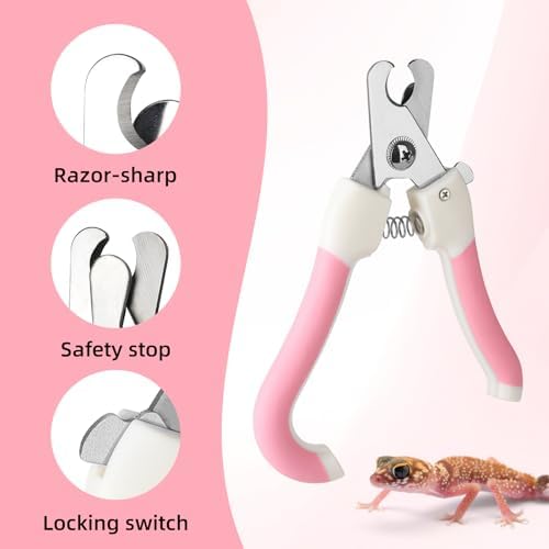 Non slip ergonomic handle of pink and white reptile nail clippers