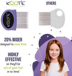 Kootie Katcher child friendly head lice comb with detachable black plastic handle assembly.