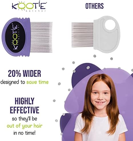 Kootie Katcher child friendly head lice comb with detachable black plastic handle assembly.