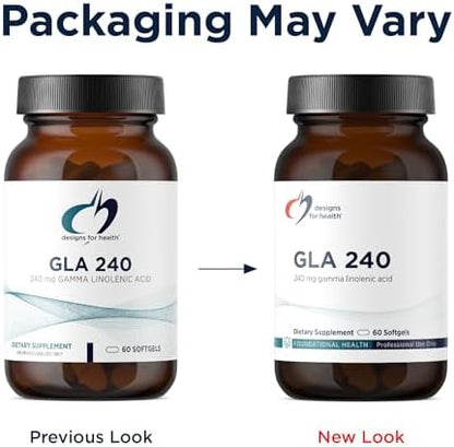 Designs for Health Gamma Linolenic Acid borage oil pills showing clear ingredient transparency label.