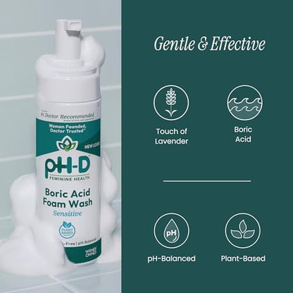 pH-balanced foaming cleanser with lavender and boric acid for odor control.