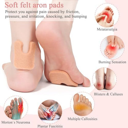 Jollidecor horseshoe shaped felt pads being applied to the ball of the foot.