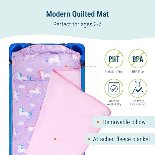 Close up view of the built in reusable pillow on the Wildkin children rest mat.
