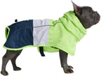 All weather pet outerwear highlighting the convenient leash opening for harness attachment.