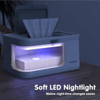 Tenmonth baby wipe warmer unit glowing with LED night light