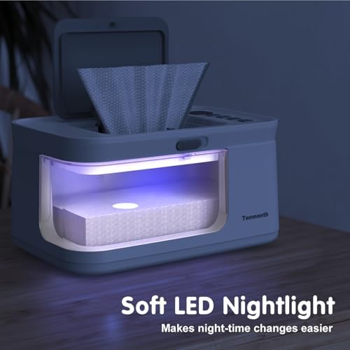 Tenmonth baby wipe warmer unit glowing with LED night light