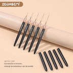 Five piece nail art brush set showing varying bristle lengths
