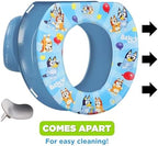 Ginsey Bluey soft potty seat showing the detailed character print of Bluey and Bingo with easy grip handles.