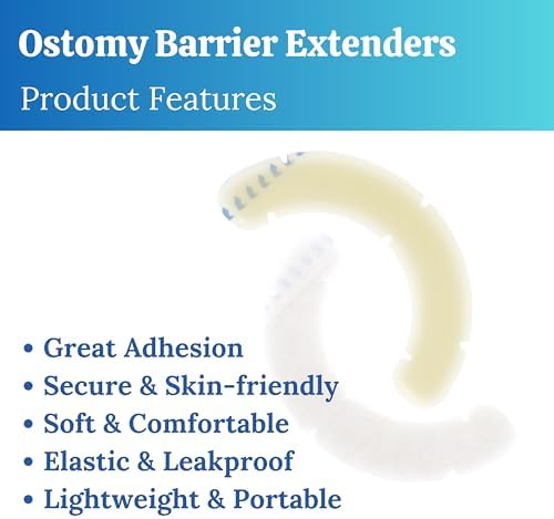Colostomy bag application showing thin-edge elastic barrier strip placement