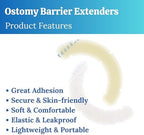 Colostomy bag application showing thin-edge elastic barrier strip placement