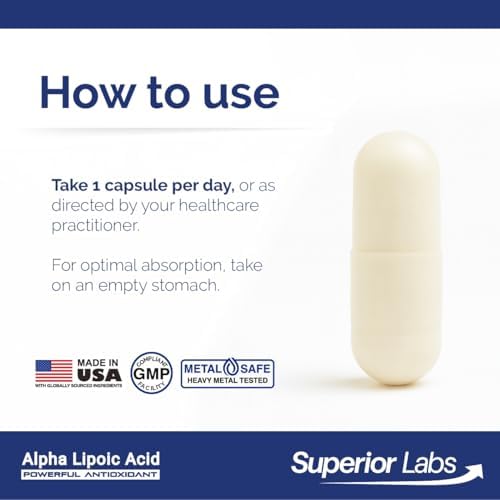 Superior Labs Alpha Lipoic Acid bottle side view showing pure non-GMO formula