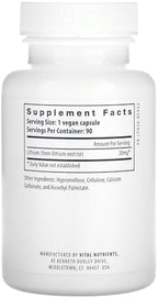 Vital Nutrients Lithium Orotate nutritional facts and supplement label detail
