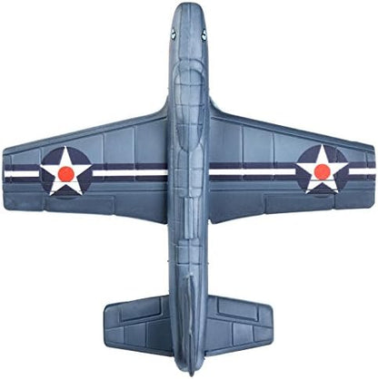 Aeromax foam toy glider with shark mouth graphic being tossed into the air for outdoor backyard play