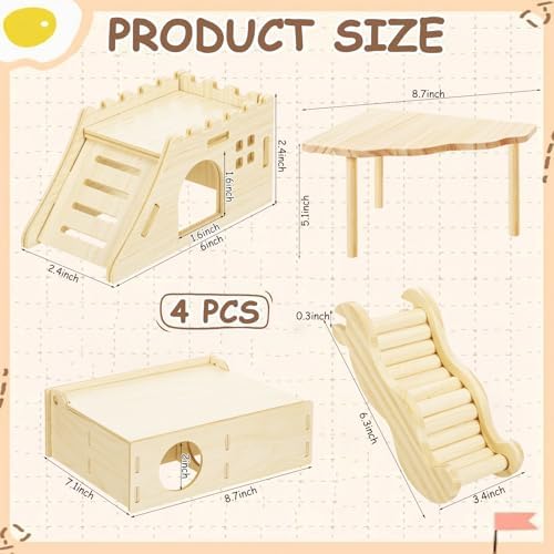 BreezeHug 4 Pcs Hamster Platform Hideout Wooden Tunnel Ladder Playhouse Hamster Game Climbing Toy with Platform Cage Accessories for Pets Dwarf Syrian Mice Degus Gerbils Squirrel(Castle) - Image 3