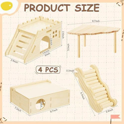 BreezeHug 4 Pcs Hamster Platform Hideout Wooden Tunnel Ladder Playhouse Hamster Game Climbing Toy with Platform Cage Accessories for Pets Dwarf Syrian Mice Degus Gerbils Squirrel(Castle) - Image 3