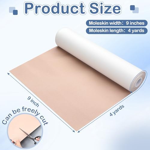 Large 9 inch wide adhesive moleskin tape roll for custom foot padding.