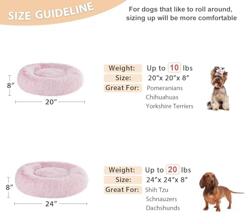 WNPETHOME Calming Dog Bed Cat Bed Donut, Faux Fur Pet Bed Self-Warming Donut Cuddler, Comfortable Round Plush Dog Beds (20 x 20 x 8 Inch, Light Pink) - Image 6
