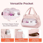 Telena puffer baby bag side view displaying quick access wipe slot