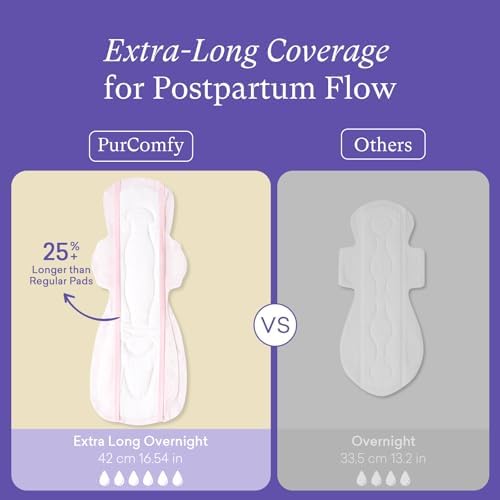 Side view of PurComfy postpartum pads highlighting maximum absorbency layers.