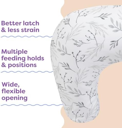 Side profile of Boppy nursing pillow Gray Gentle Leaves