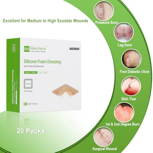 NeuHeils silicone wound bandage displaying the gentle adhesive border and multi-layer absorbent foam pad