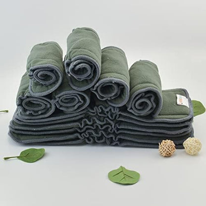 Full twelve piece set of ALVABABY five layer grey reusable liners displaying texture and shape