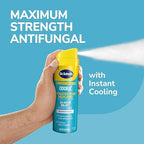 Dr. Scholl's foot care spray being used for instant cooling and odor control.