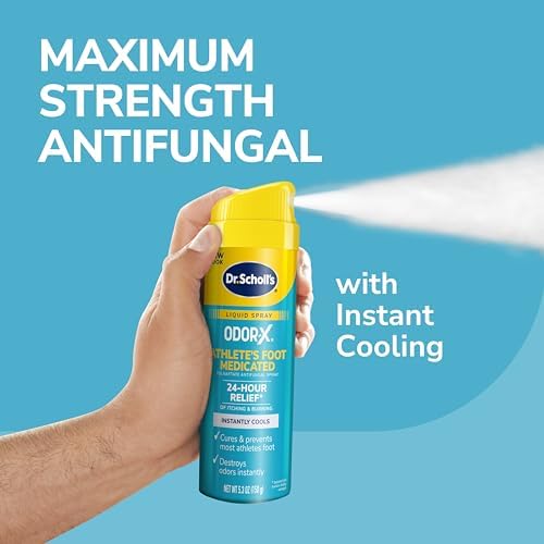 Dr. Scholl's foot care spray being used for instant cooling and odor control.