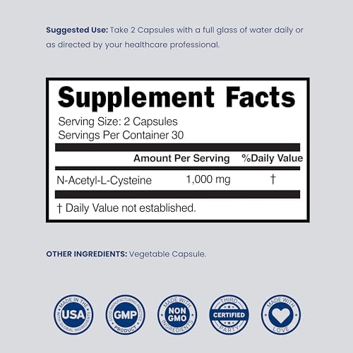 Dorado Nutrition NAC bottle back label ingredient information