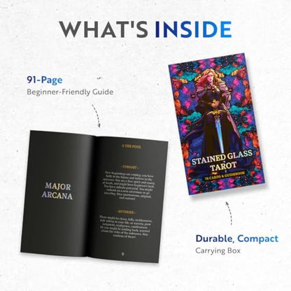 Crafterian Stained Glass Tarot instructional guidebook and deck