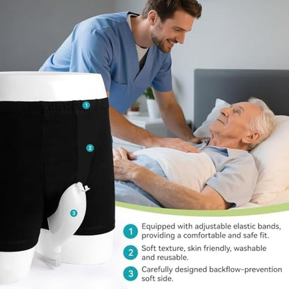Leak proof leg pee bag system with elastic waistband