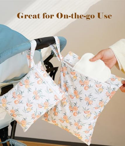 Two different sizes of Opgroeie floral wet dry bags side by side