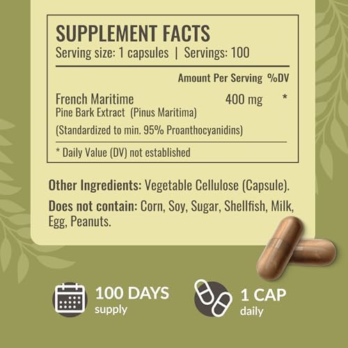 HERBAMAMA vegan non GMO pinus pinaster supplement capsule size and powder color