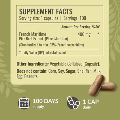 HERBAMAMA vegan non GMO pinus pinaster supplement capsule size and powder color