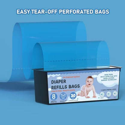 Close up view of the perforated easy tear edge on the diaper pail bag roll