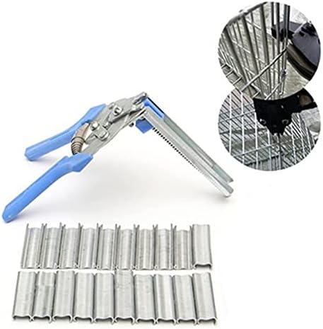 Manganese steel alloy hog ring pliers being used to assemble a chicken coop